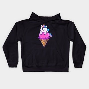 Cute Unicorn On Ice Cream Cone Cartoon Kids Hoodie